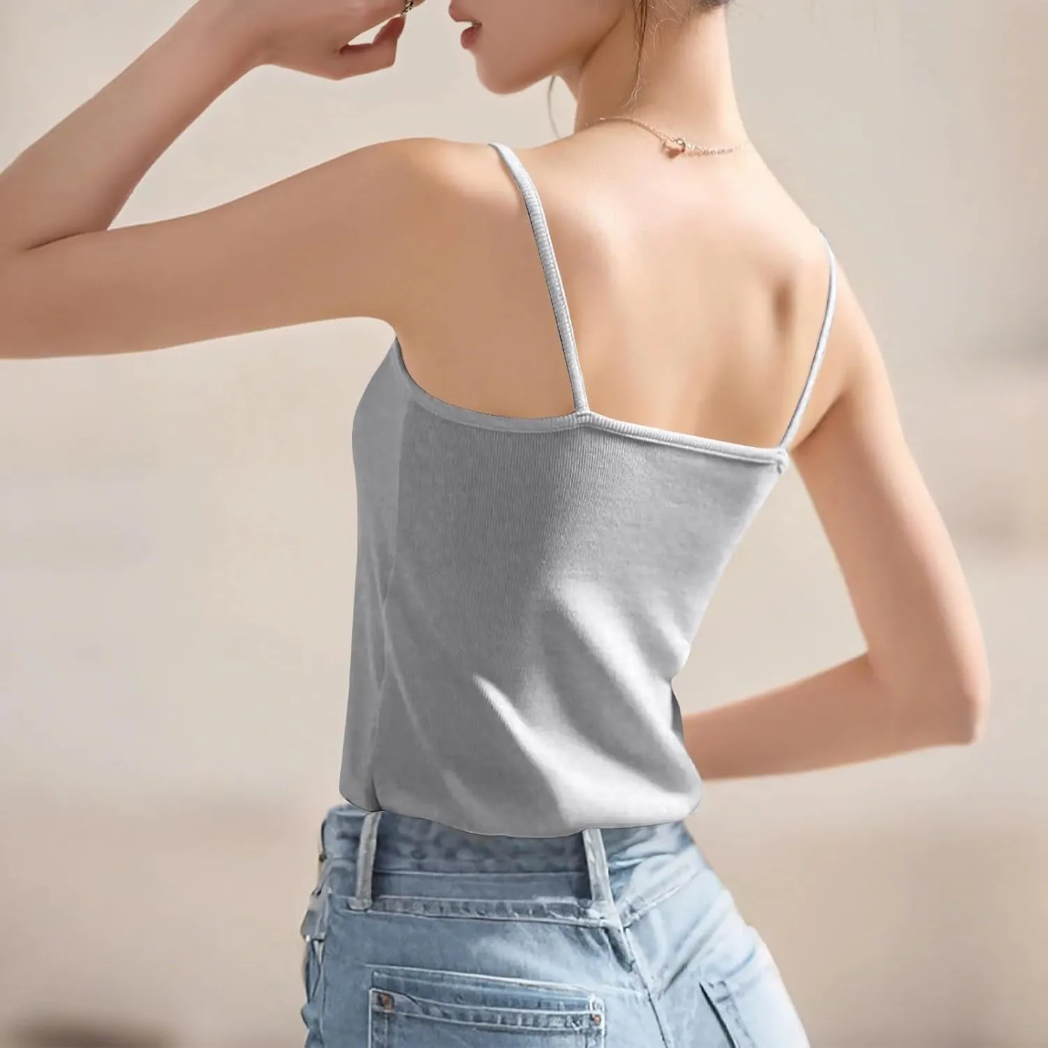 Camisole Tops for Women Square Neck Tank Top Adjustable Spaghetti Straps Sleeveless Basic Tops Sharp Collection