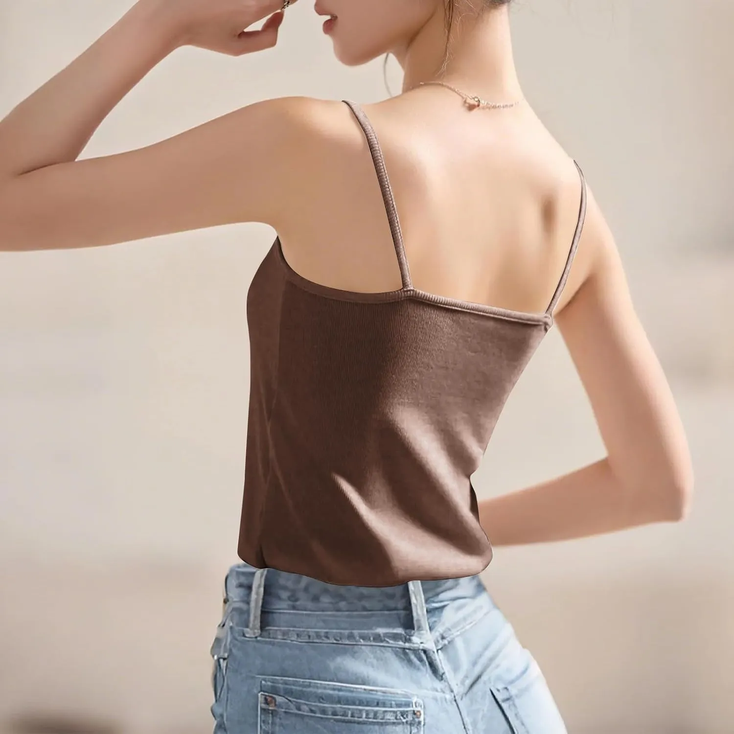 Camisole Tops for Women Square Neck Tank Top Adjustable Spaghetti Straps Sleeveless Basic Tops Sharp Collection