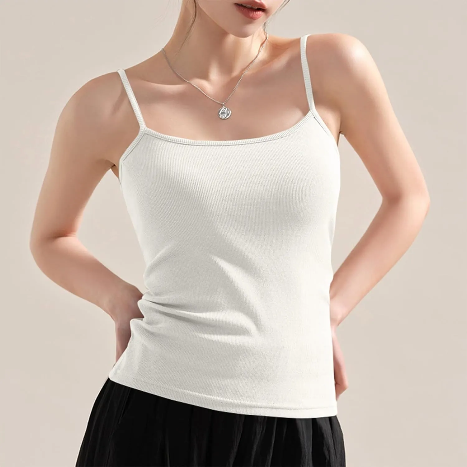 Camisole Tops for Women Square Neck Tank Top Adjustable Spaghetti Straps Sleeveless Basic Tops Sharp Collection
