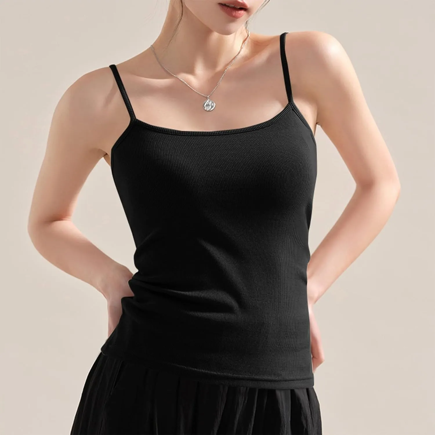 Camisole Tops for Women Square Neck Tank Top Adjustable Spaghetti Straps Sleeveless Basic Tops Sharp Collection