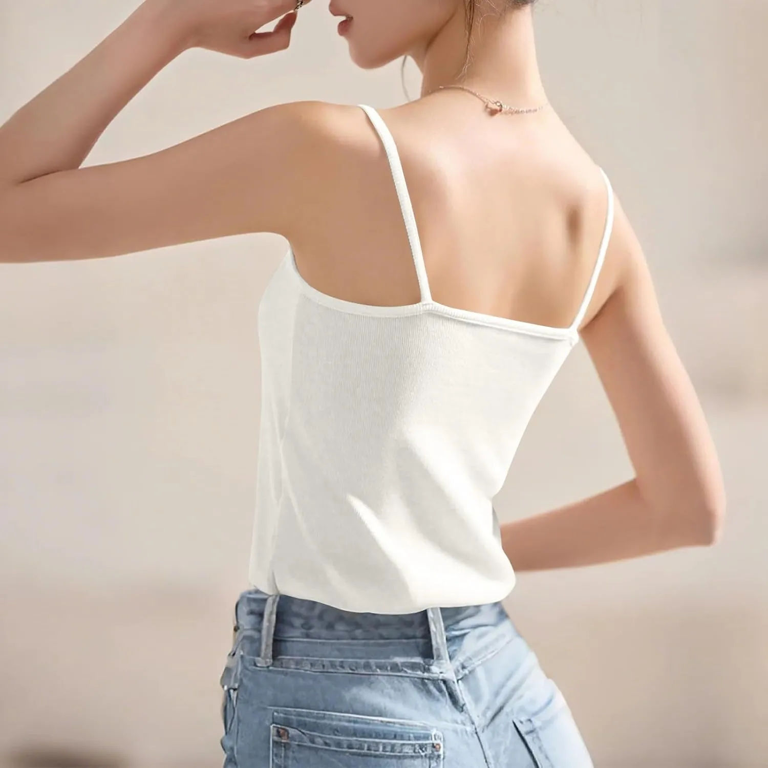 Camisole Tops for Women Square Neck Tank Top Adjustable Spaghetti Straps Sleeveless Basic Tops Sharp Collection