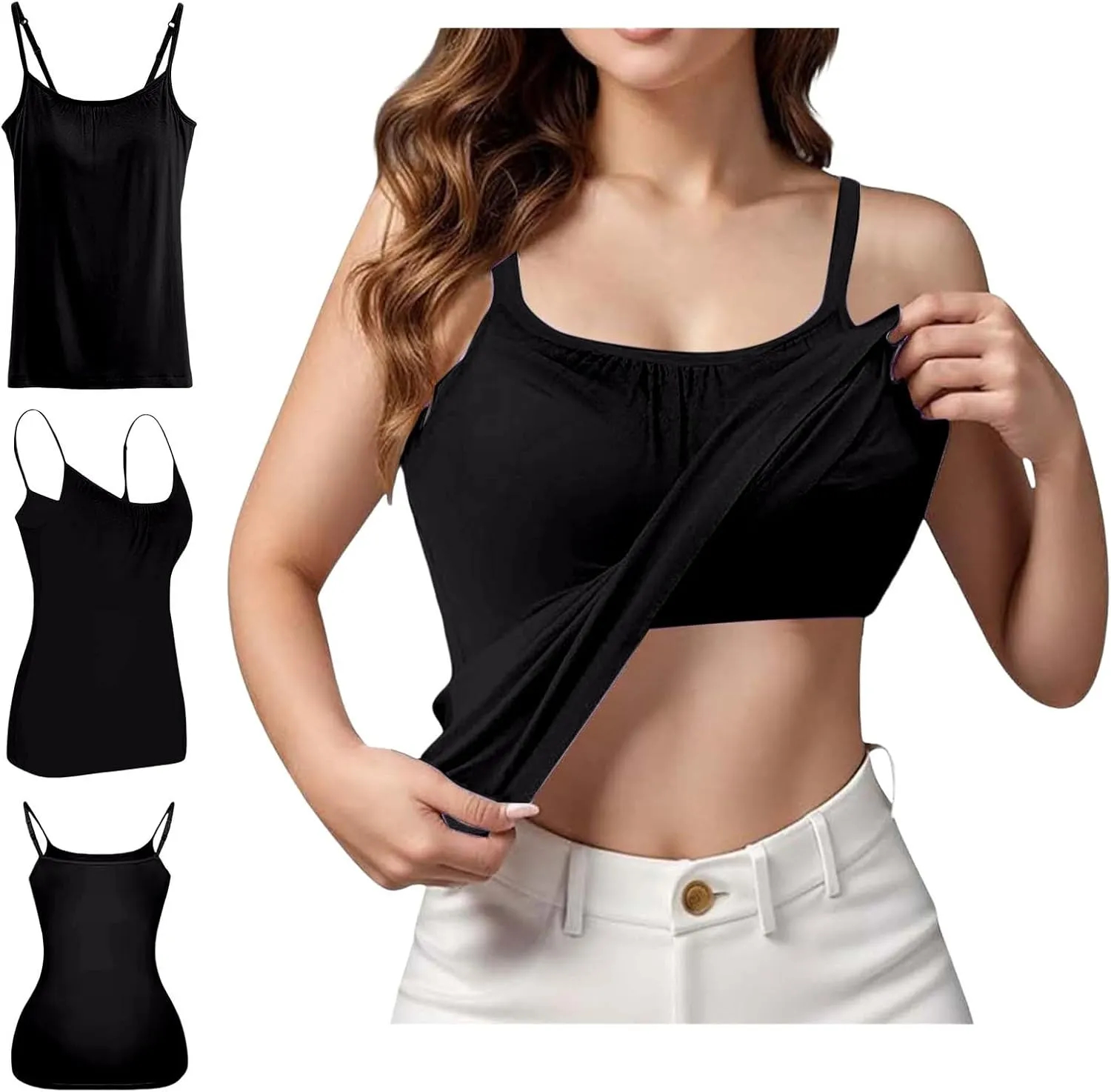 Camisole Tops with Built in Bra for Women Summer Modal Casual Running Layering Fitness Workout Outfits Shirts Cami