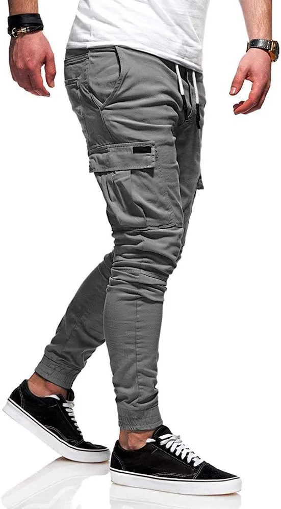 Cargo Pants for Men Big and Tall Sweatpants Cotton Fitted Running Workout Athletic Joggers with Pockets Men's Jogger