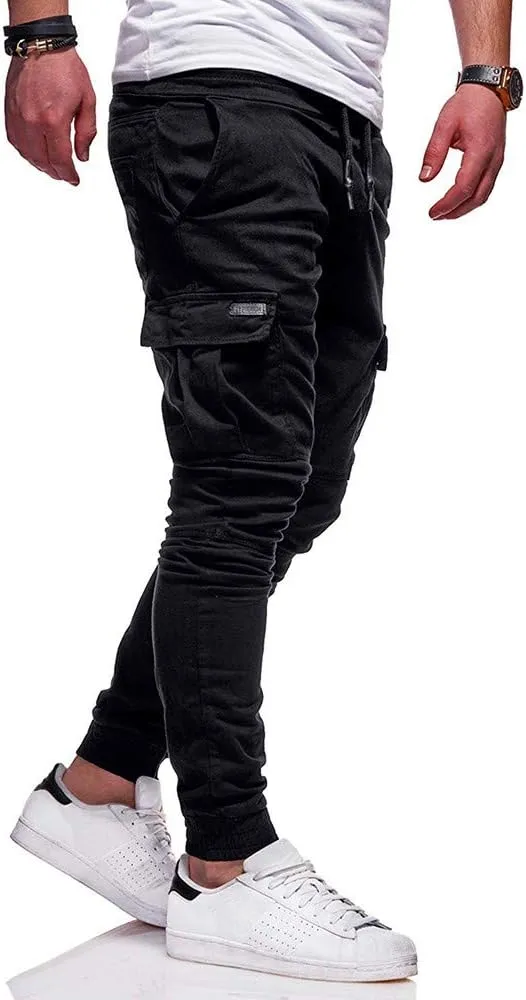 Cargo Pants for Men Big and Tall Sweatpants Cotton Fitted Running Workout Athletic Joggers with Pockets Men's Jogger