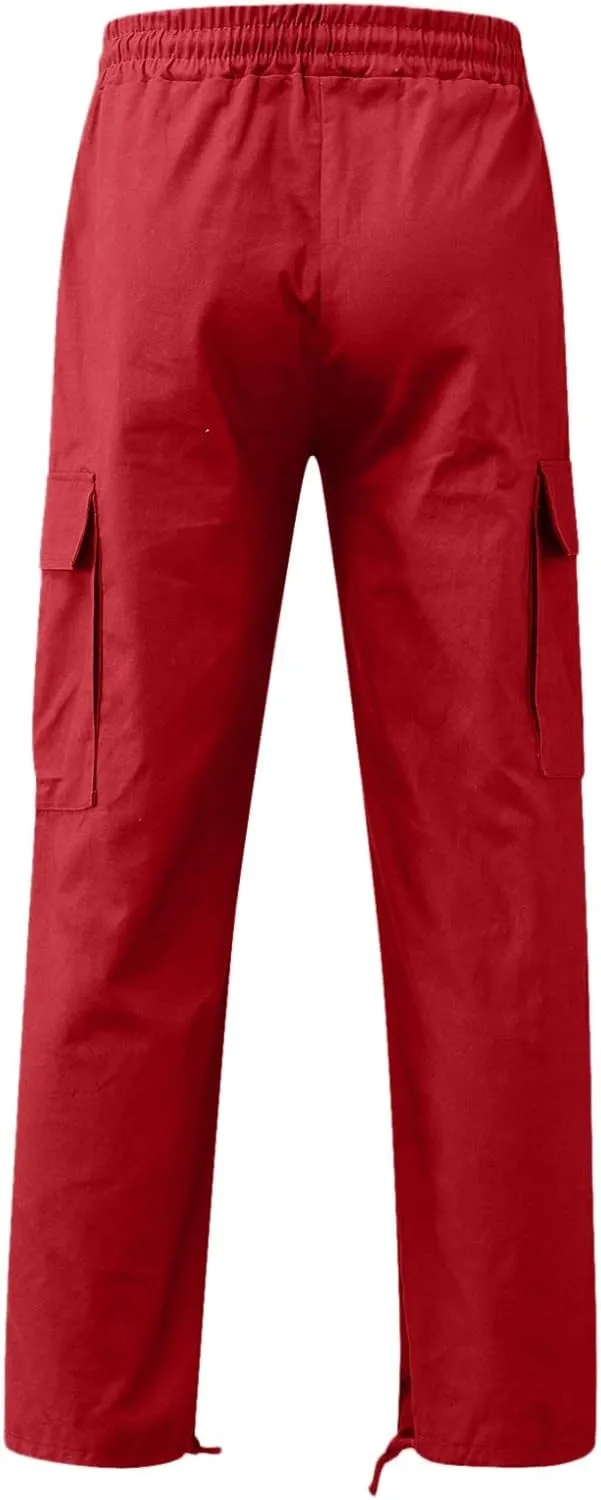 Cargo Pants for Men Mens Solid Cargo Pants Casual Joggers Athletic Pants Loose Straight Sweatpants with Multi-Pocket