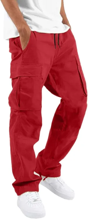 Cargo Pants for Men Mens Solid Cargo Pants Casual Joggers Athletic Pants Loose Straight Sweatpants with Multi-Pocket