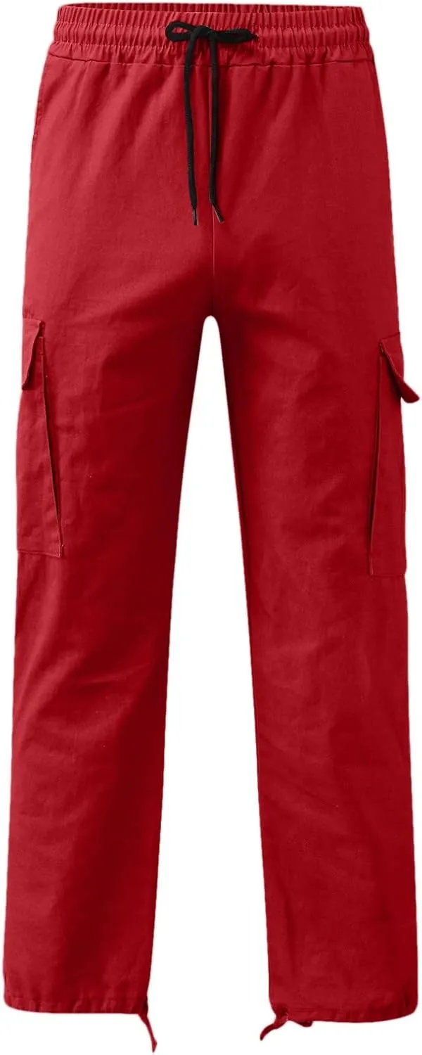 Cargo Pants for Men Mens Solid Cargo Pants Casual Joggers Athletic Pants Loose Straight Sweatpants with Multi-Pocket