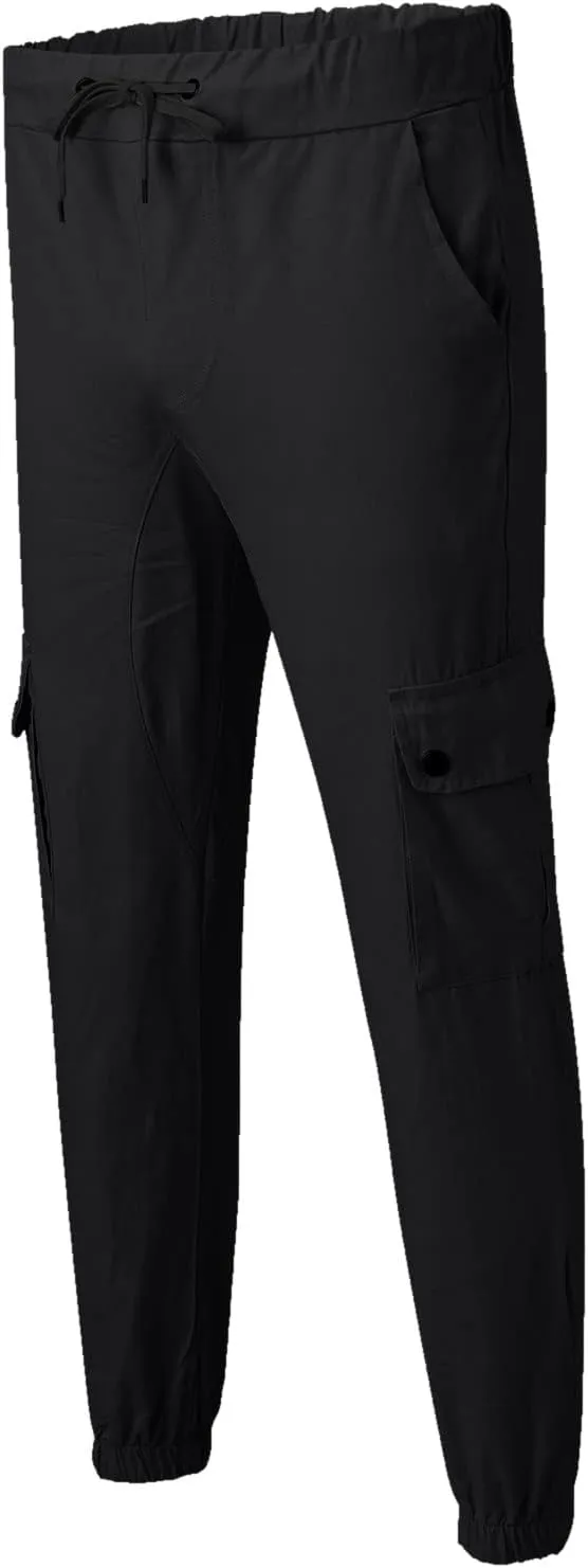 Cargo Pants for Men Men's Solid Elastic Waist Hiking Cargo Pants Athletic Drawtring Jogger Sweatpant with Multi-Pocket
