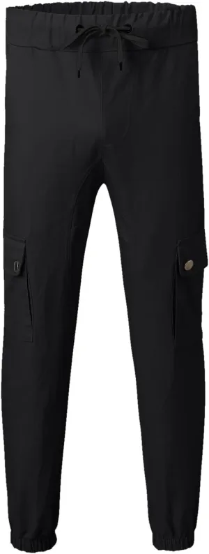 Cargo Pants for Men Men's Solid Elastic Waist Hiking Cargo Pants Athletic Drawtring Jogger Sweatpant with Multi-Pocket