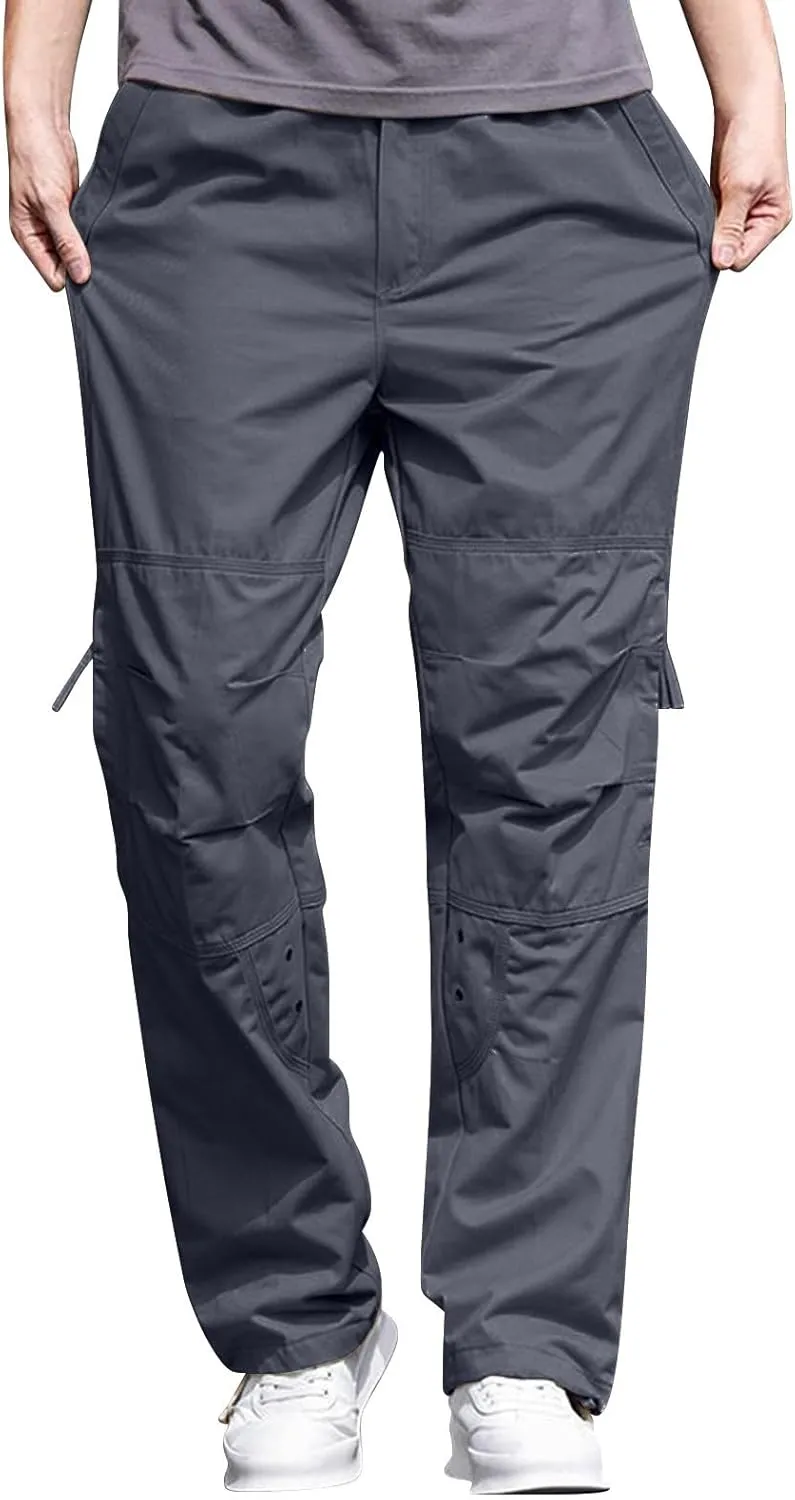 Casual Hiking Pants for Men Stretch Relaxed Fit Cotton Ripstop Tactical Pants Outdoor Work Long Trousers with Pockets