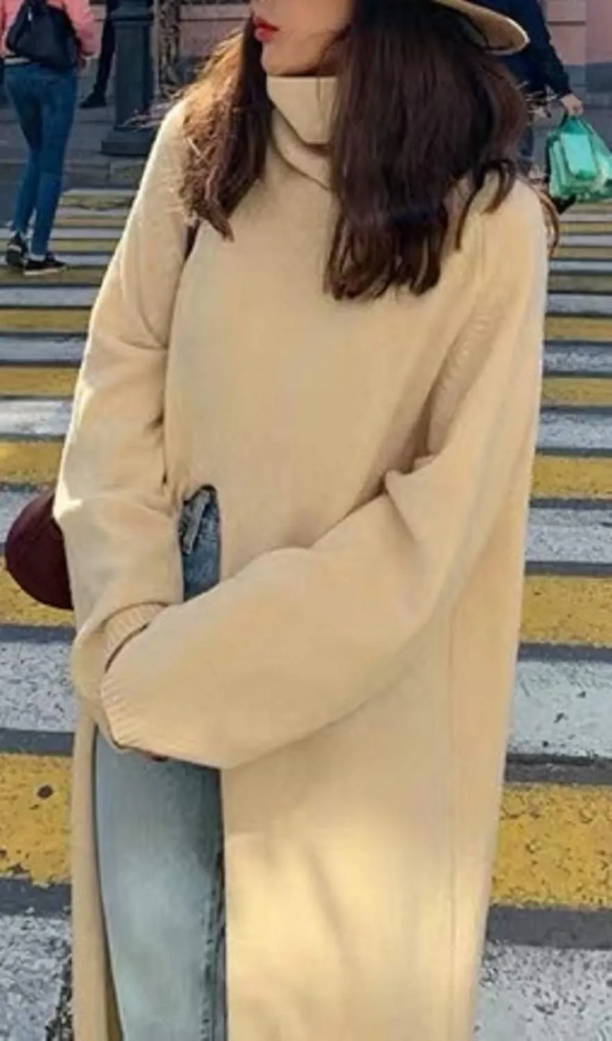 CHARTOU Women's Elegant Turtleneck High Slit Maxi Long Knitted Sweater Dress