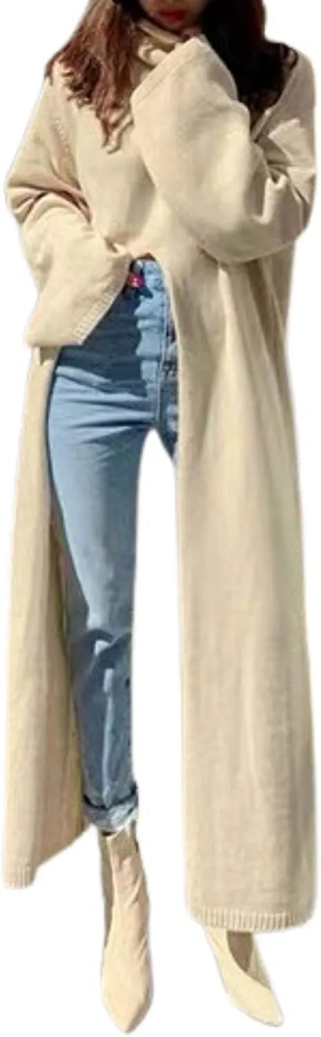 CHARTOU Women's Elegant Turtleneck High Slit Maxi Long Knitted Sweater Dress