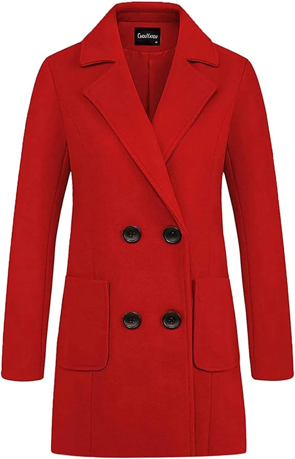 chouyatou Women Elegant Notched Collar Double Breasted Wool Blend Over Coat