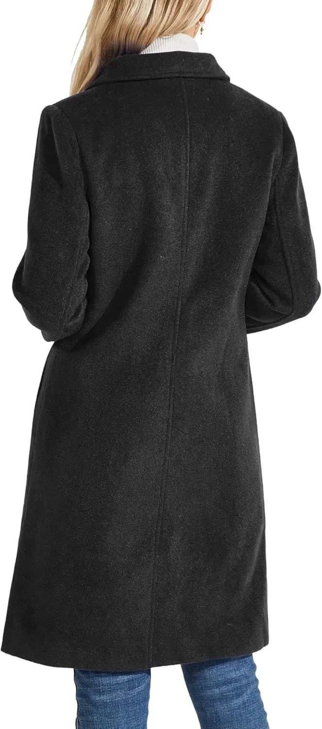 chouyatou Women's Fall Winter Elegant Single Breasted Long Wool Coat Overcoat