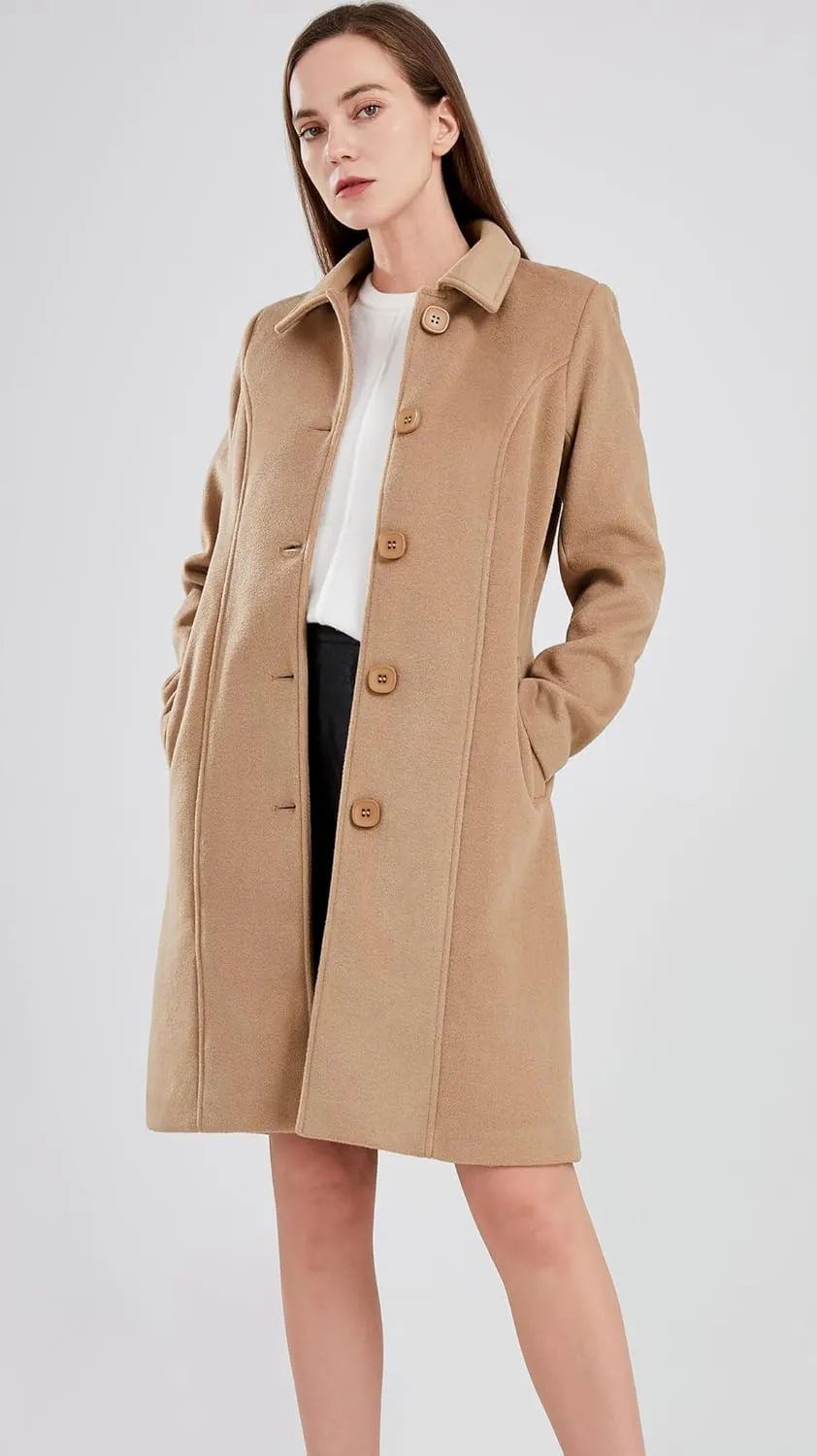 chouyatou Women's Fall Winter Elegant Single Breasted Long Wool Coat Overcoat
