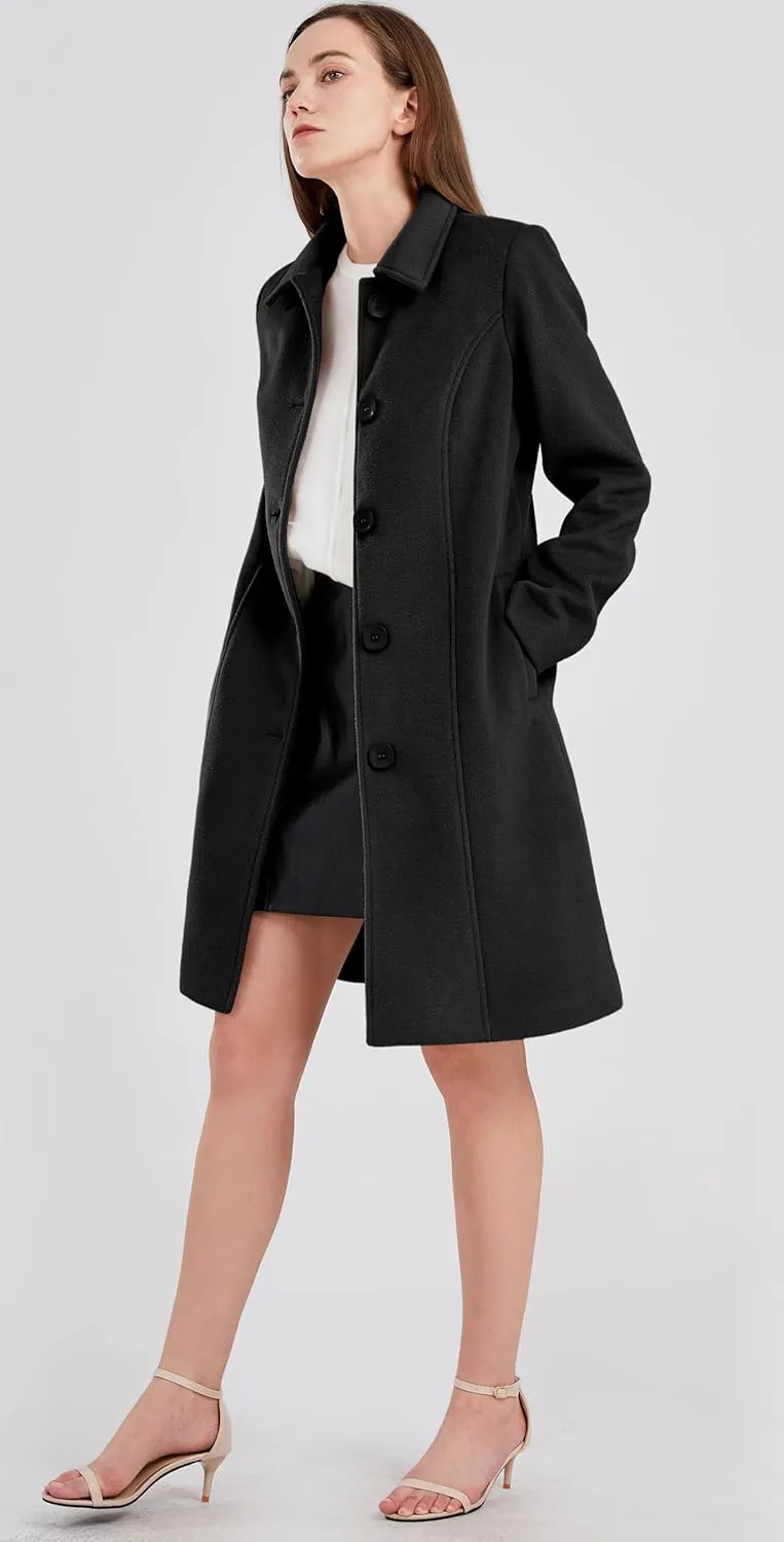chouyatou Women's Fall Winter Elegant Single Breasted Long Wool Coat Overcoat