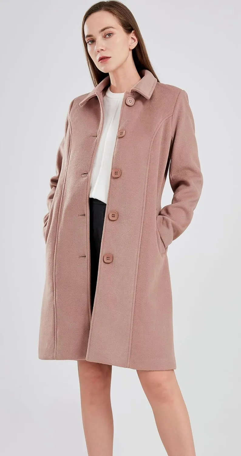 chouyatou Women's Fall Winter Elegant Single Breasted Long Wool Coat Overcoat