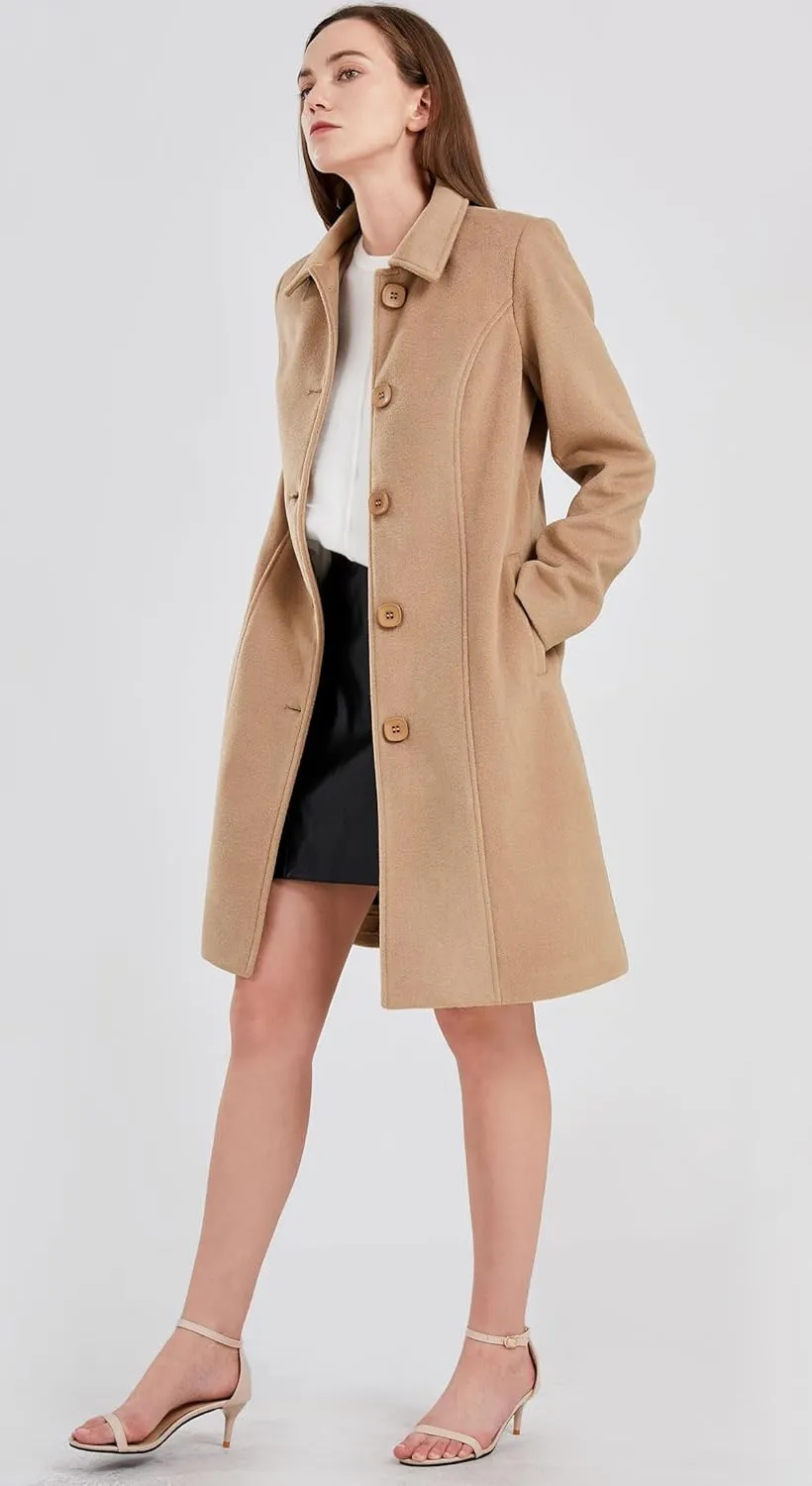 chouyatou Women's Fall Winter Elegant Single Breasted Long Wool Coat Overcoat