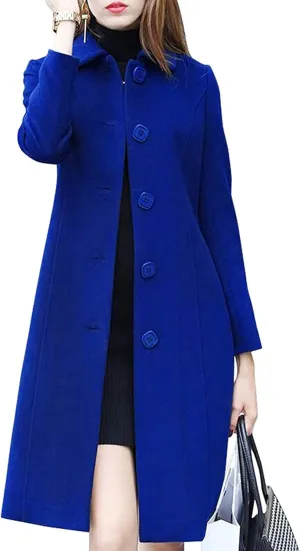 chouyatou Women's Fall Winter Elegant Single Breasted Long Wool Coat Overcoat
