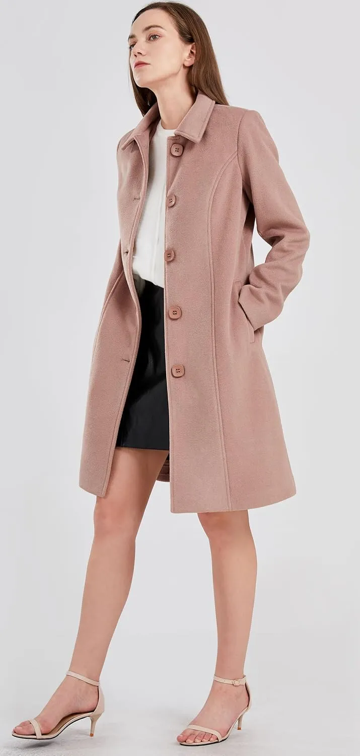chouyatou Women's Fall Winter Elegant Single Breasted Long Wool Coat Overcoat