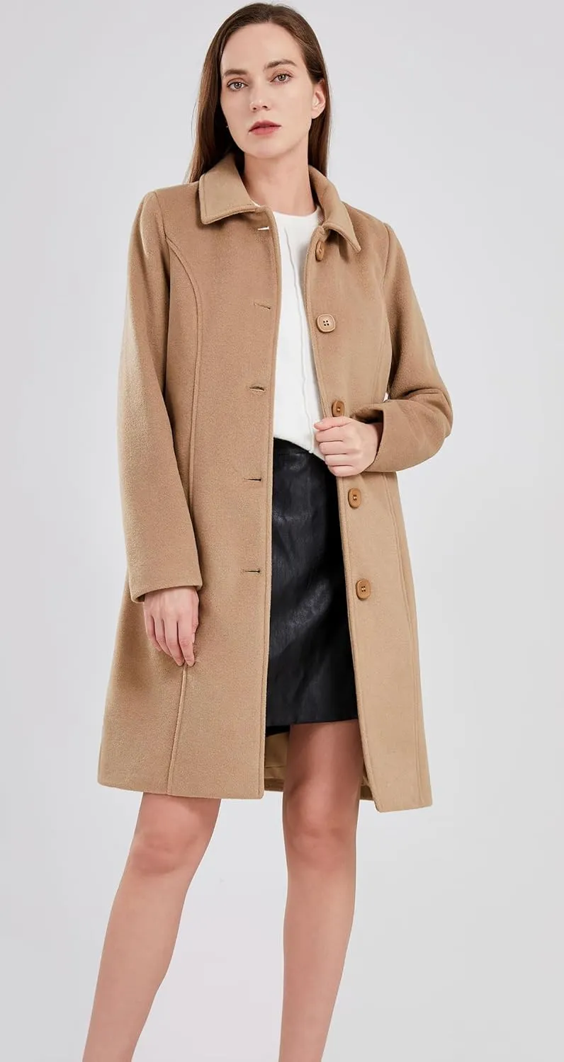 chouyatou Women's Fall Winter Elegant Single Breasted Long Wool Coat Overcoat