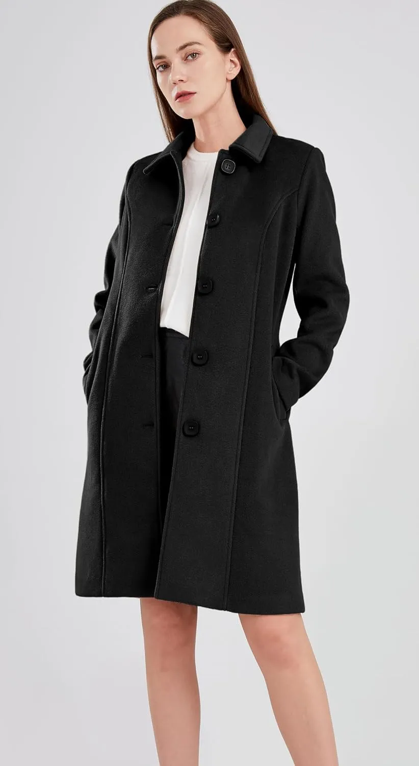 chouyatou Women's Fall Winter Elegant Single Breasted Long Wool Coat Overcoat