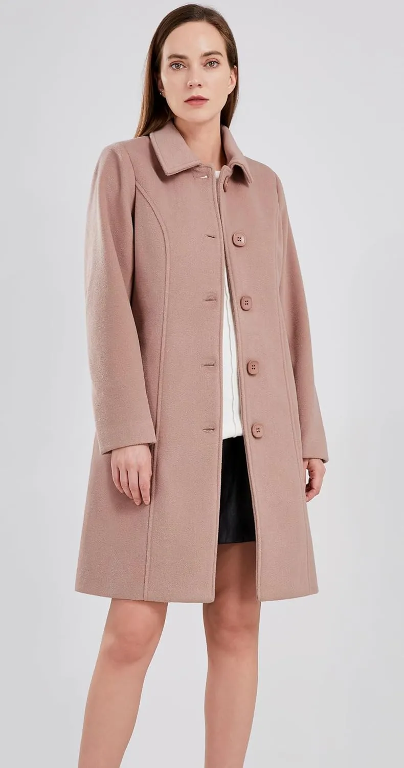 chouyatou Women's Fall Winter Elegant Single Breasted Long Wool Coat Overcoat