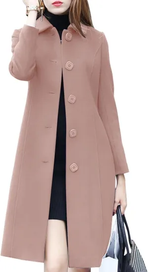 chouyatou Women's Fall Winter Elegant Single Breasted Long Wool Coat Overcoat