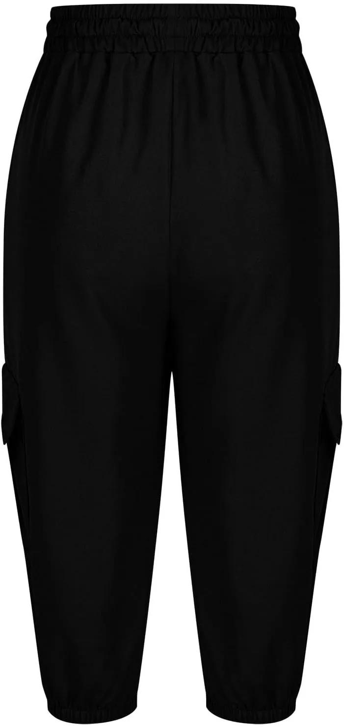 DDAPJ pyju Bermuda Cargo Shorts for Women Knee Length Casual Hiking Shorts Drawstring Elastic Waist Jogger Pants with Pockets