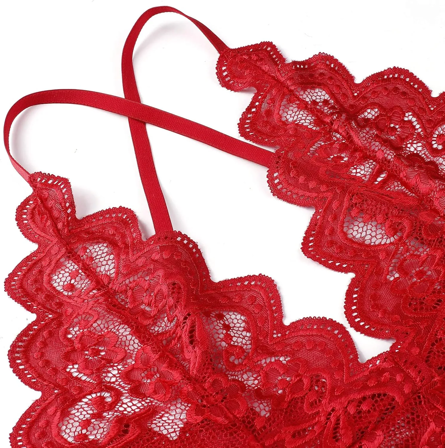 Donnalla Women's One Piece Teddy Plunging Lace Bodysuit Elegant Honeymoon Lingerie