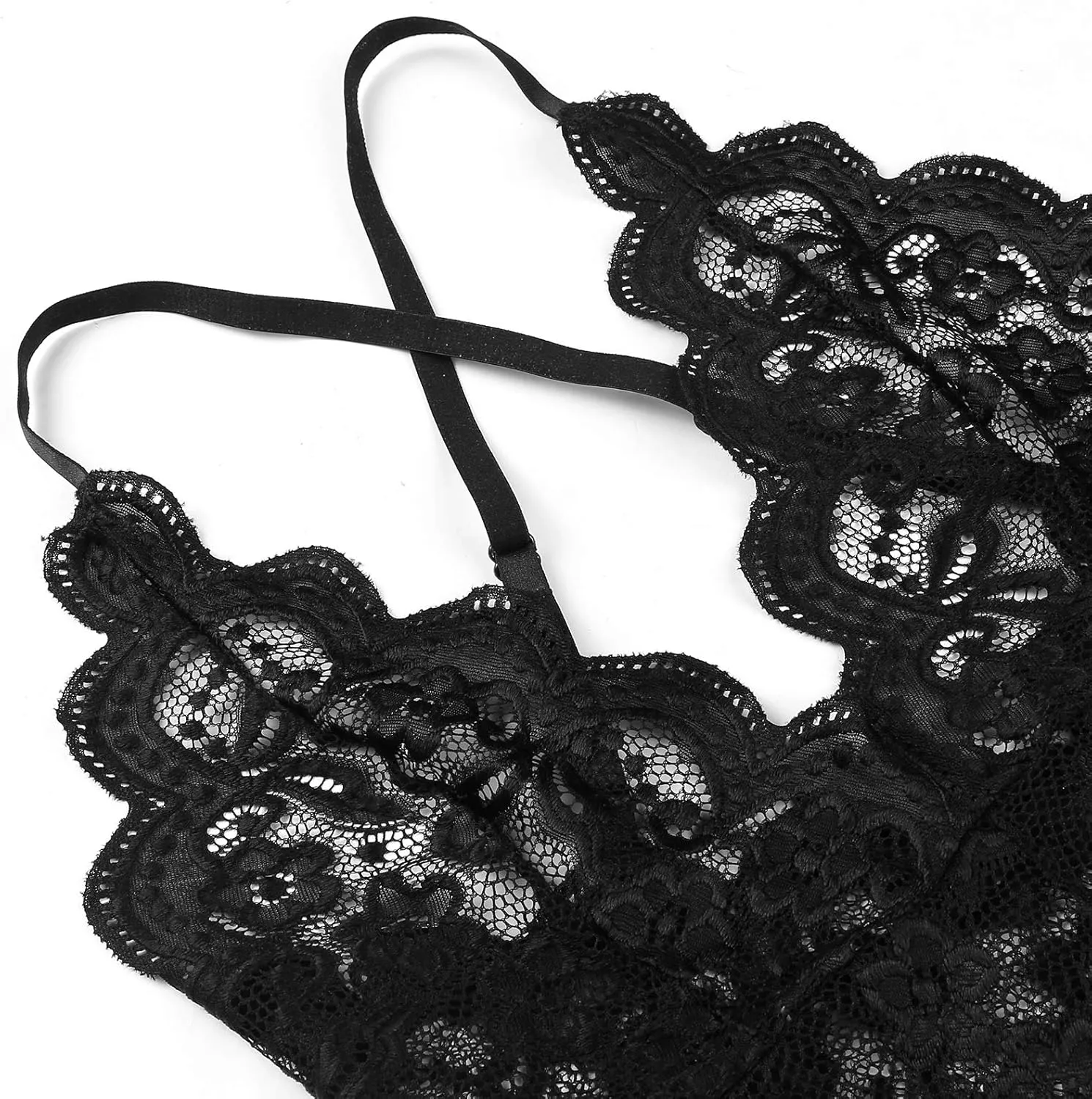 Donnalla Women's One Piece Teddy Plunging Lace Bodysuit Elegant Honeymoon Lingerie