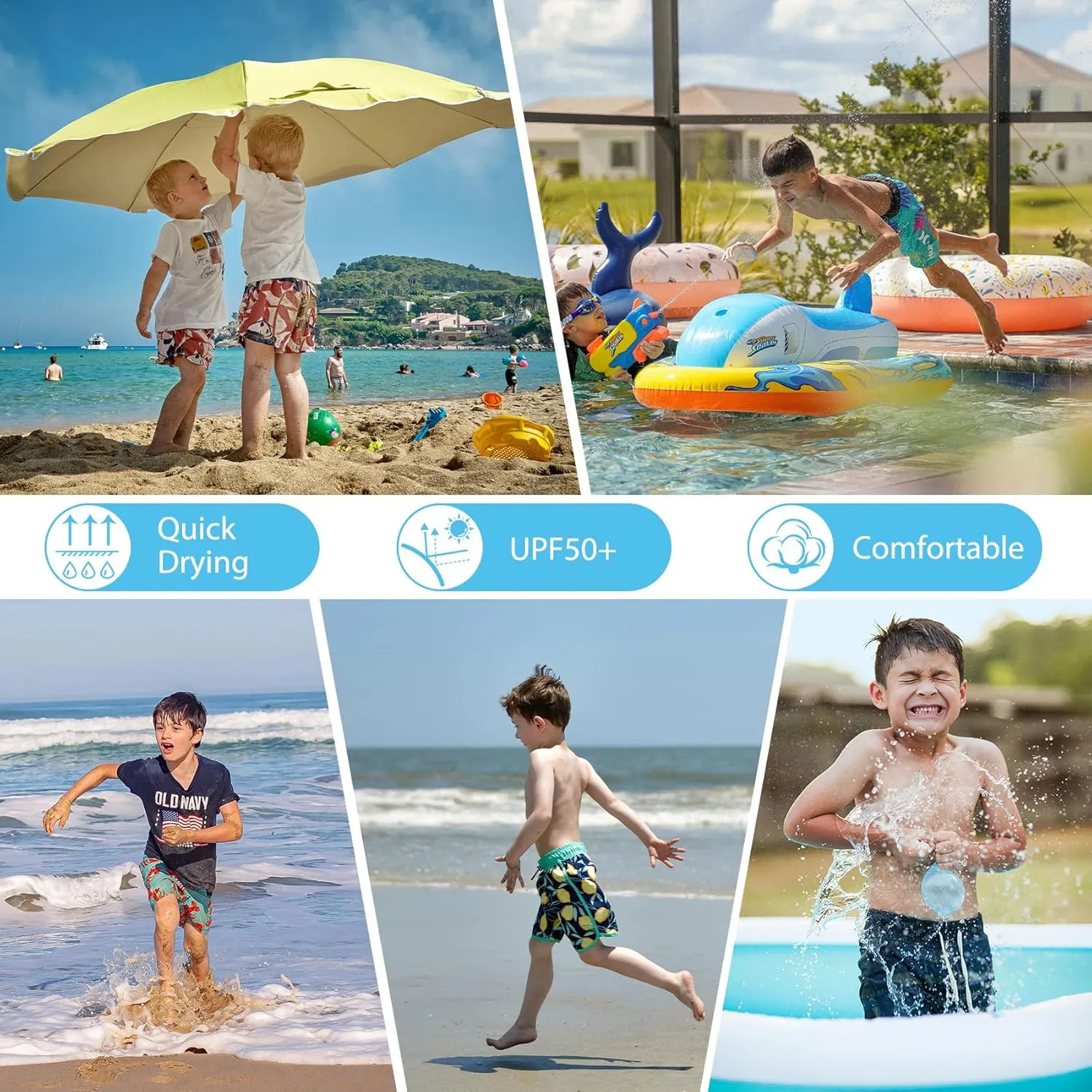 Durio Boys' Swim Trunks - Quick Dry Board Shorts with Stretchy Fabric
