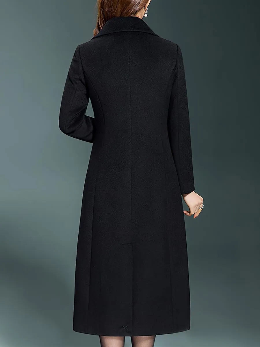 ebossy Women's Elegant Business Wool Coat Double Breasted Winter Long Coat