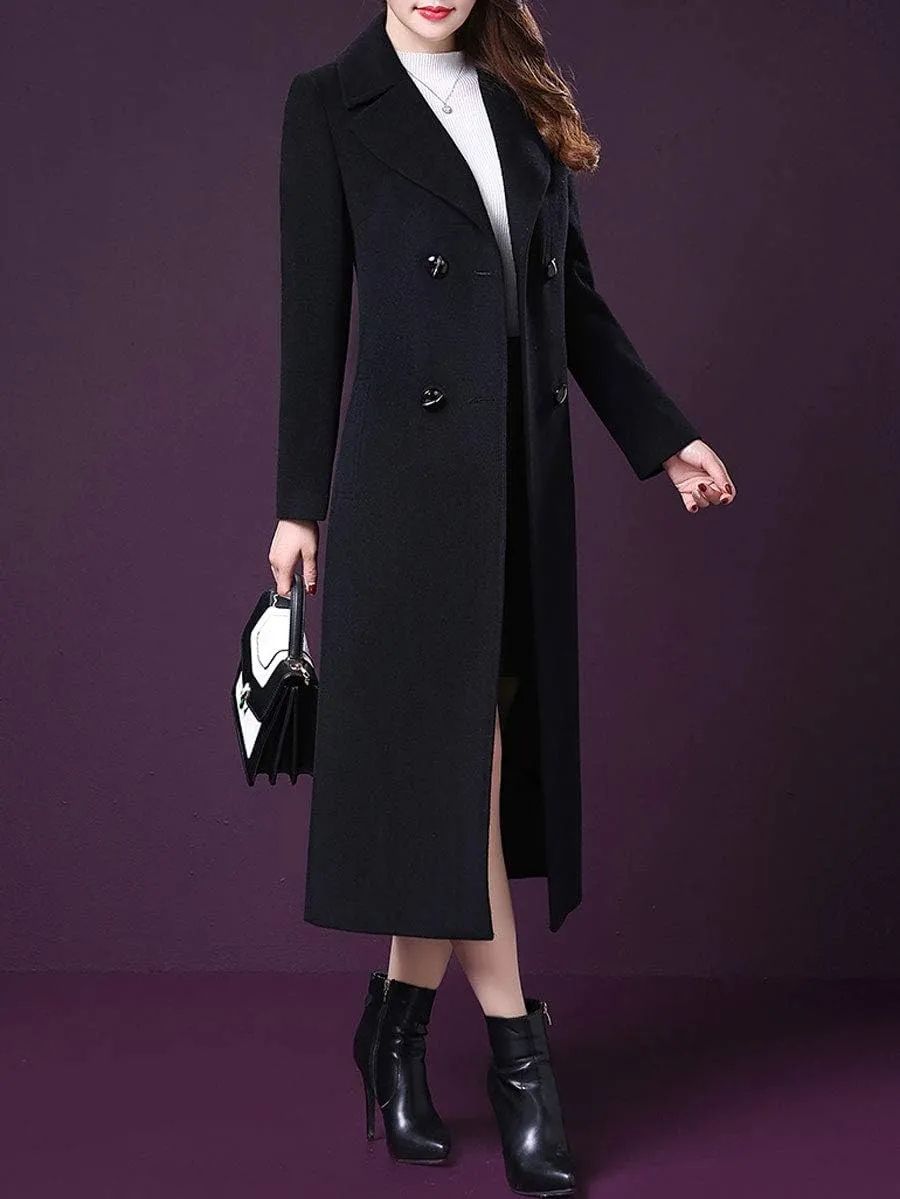ebossy Women's Elegant Business Wool Coat Double Breasted Winter Long Coat