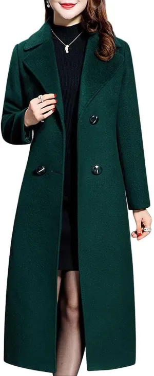 ebossy Women's Elegant Business Wool Coat Double Breasted Winter Long Coat