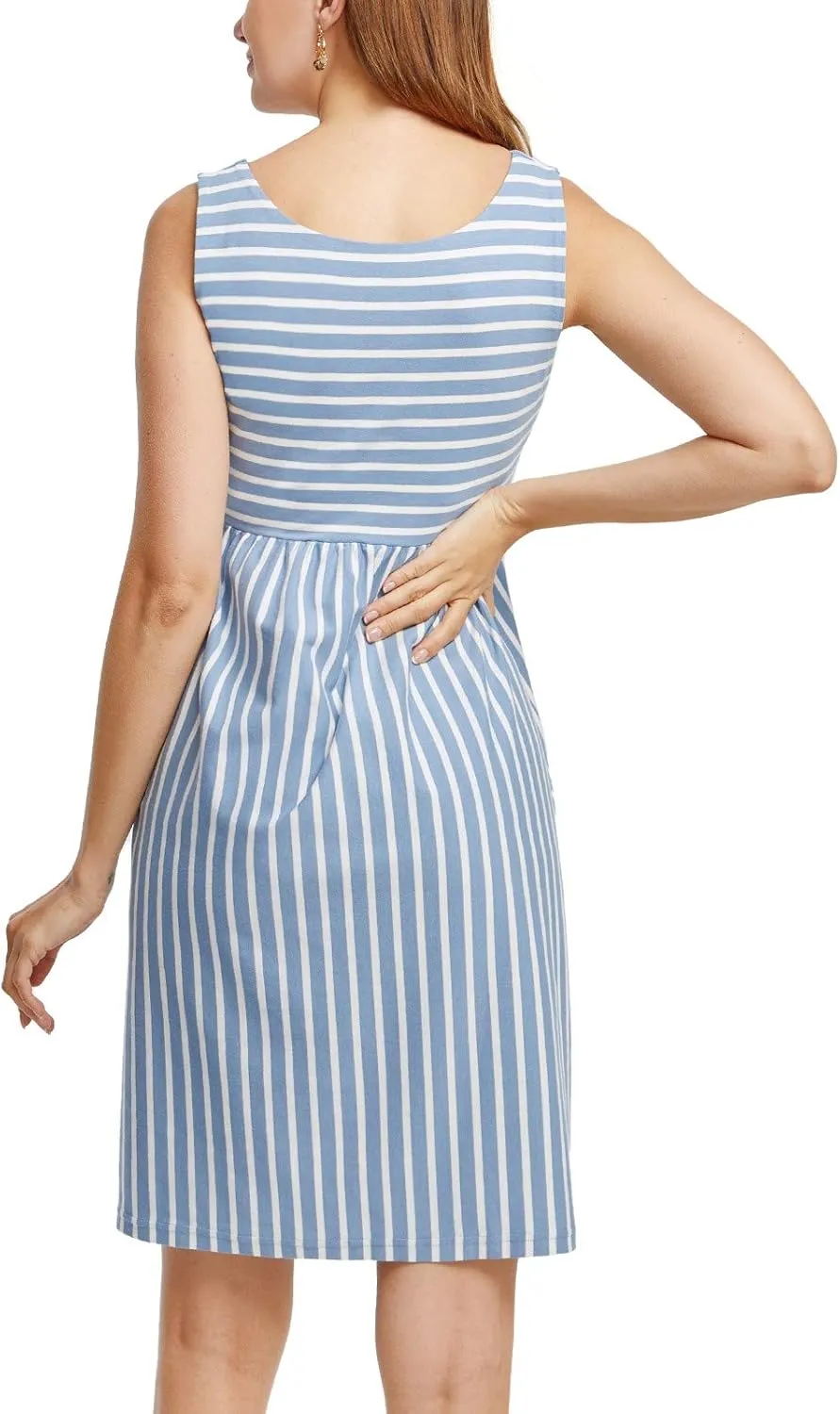 Ecavus Womens Maternity Tank Dress Stripe Color Block Sleeveless Knee Length for Baby Shower