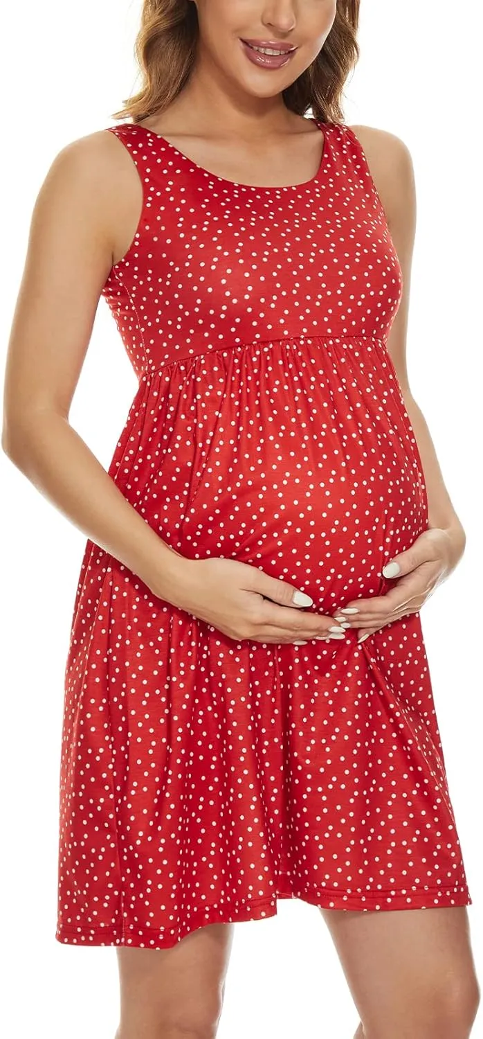 Ecavus Womens Maternity Tank Dress Stripe Color Block Sleeveless Knee Length for Baby Shower