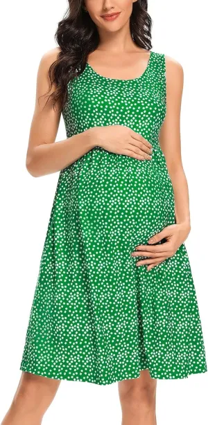 Ecavus Womens Maternity Tank Dress Stripe Color Block Sleeveless Knee Length for Baby Shower