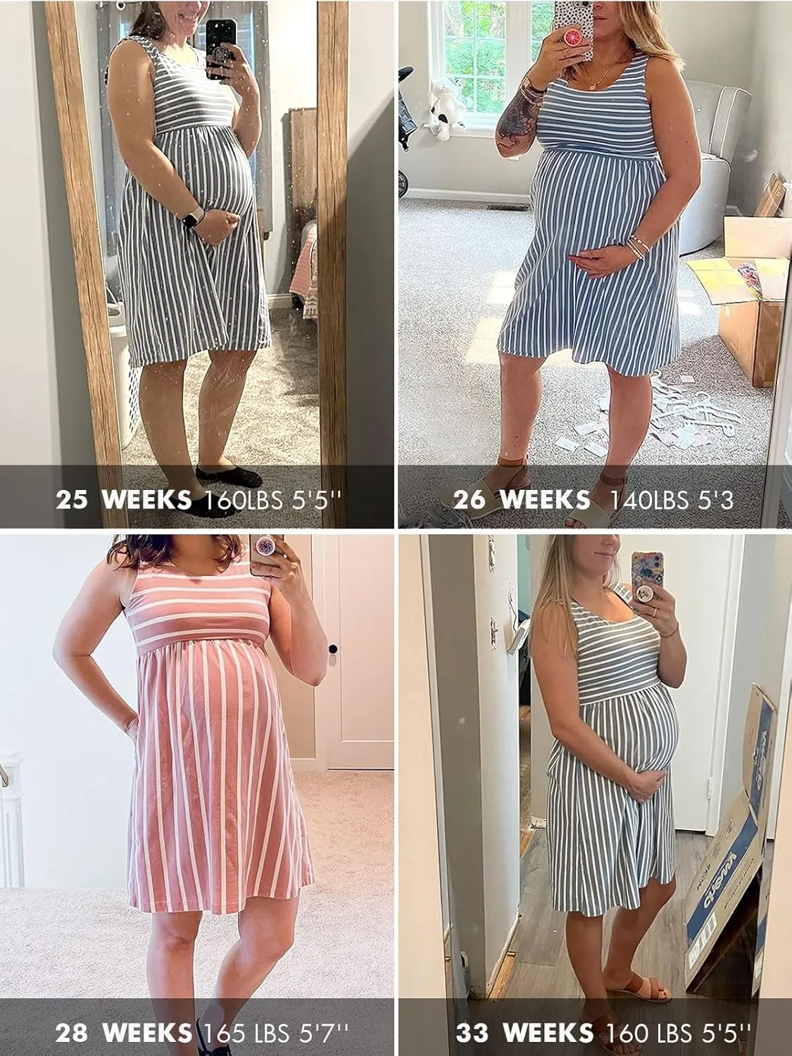 Ecavus Womens Maternity Tank Dress Stripe Color Block Sleeveless Knee Length for Baby Shower