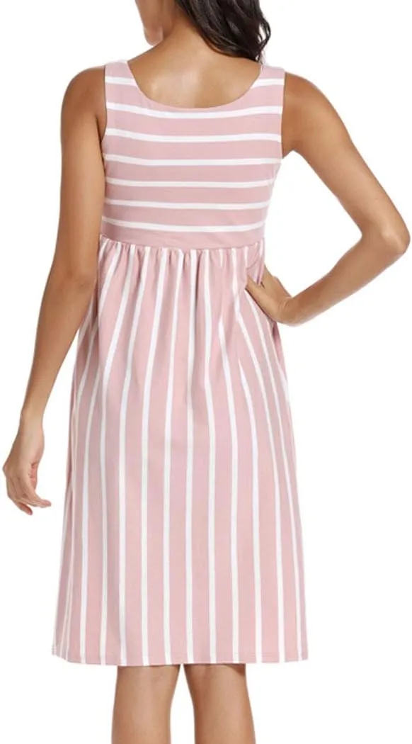Ecavus Womens Maternity Tank Dress Stripe Color Block Sleeveless Knee Length for Baby Shower