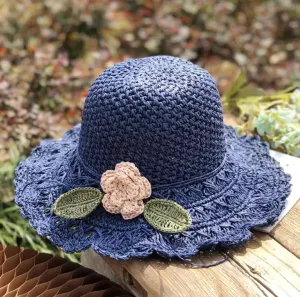 Elegant Crochet Straw Hat with Ruffle Detail,Elegant Crochet Straw Hat,Summer Beach Wide Brim Sun Protection Hat