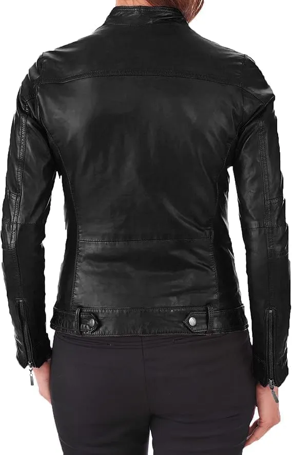 Faux Leather Jacket for Women, Vegan Jackets Motocycle Coat Moto Biker Outwear Coat Zip Up Fitted Slim Coat