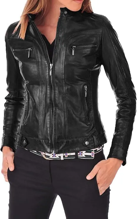 Faux Leather Jacket for Women, Vegan Jackets Motocycle Coat Moto Biker Outwear Coat Zip Up Fitted Slim Coat