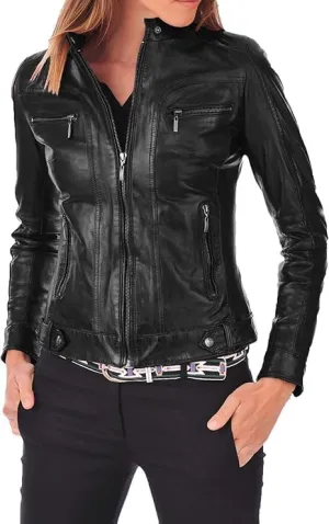 Faux Leather Jacket for Women, Vegan Jackets Motocycle Coat Moto Biker Outwear Coat Zip Up Fitted Slim Coat