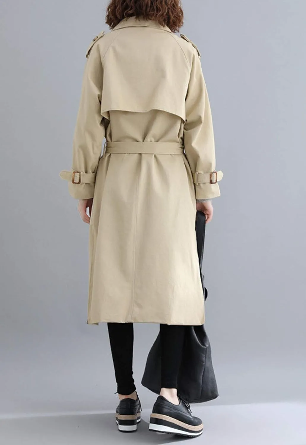 Flygo Women's Elegant Double Breasted Long Trench Coat