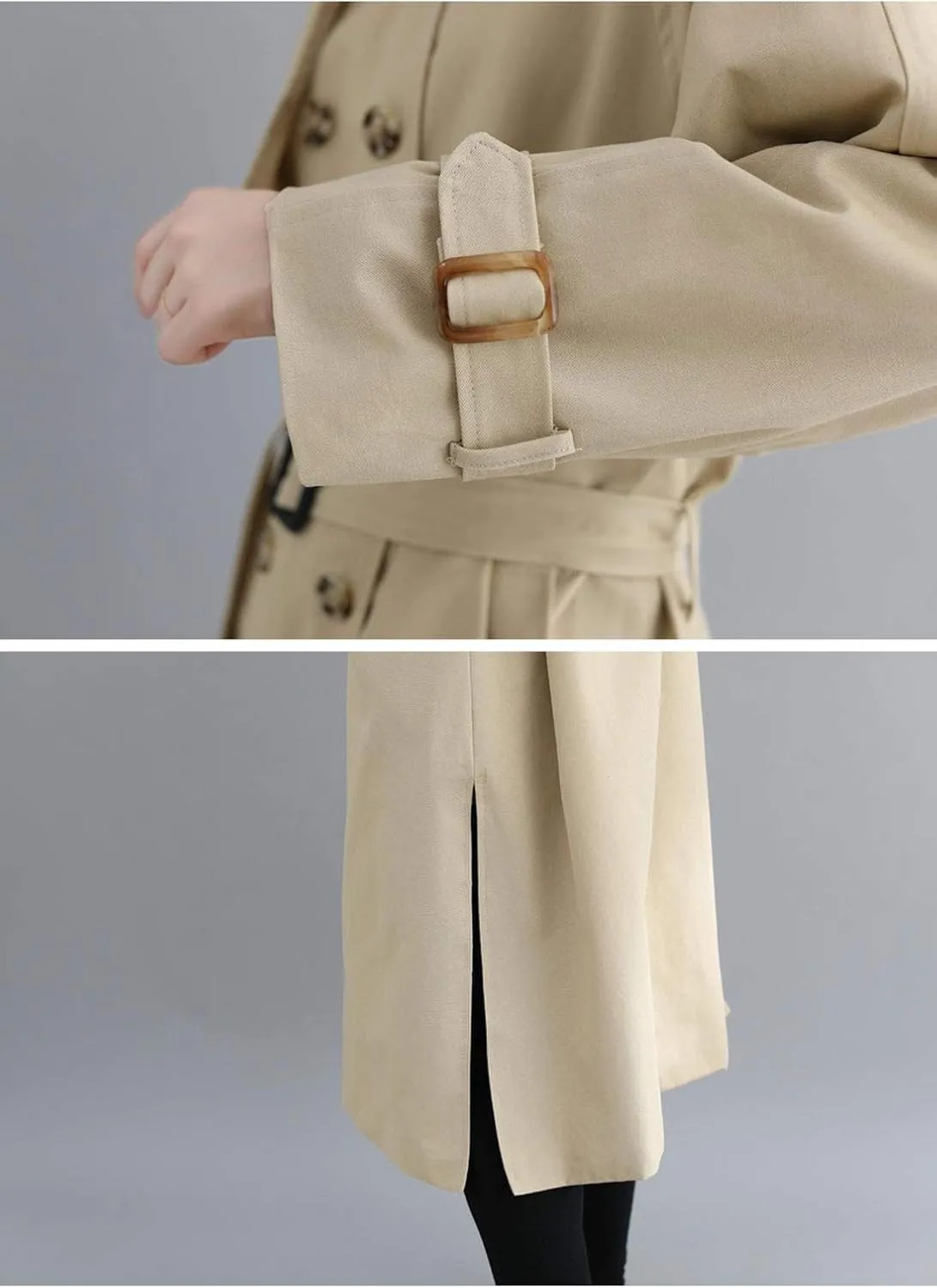 Flygo Women's Elegant Double Breasted Long Trench Coat