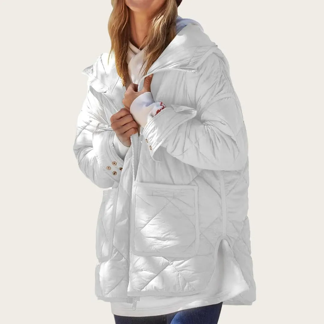 FMCHICO Womens Oversized Hooded Puffer Jacket Quilted Lightweight Soft Comfy Padded Hoodies Coat Warm Winter Coat