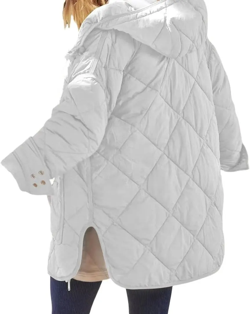 FMCHICO Womens Oversized Hooded Puffer Jacket Quilted Lightweight Soft Comfy Padded Hoodies Coat Warm Winter Coat