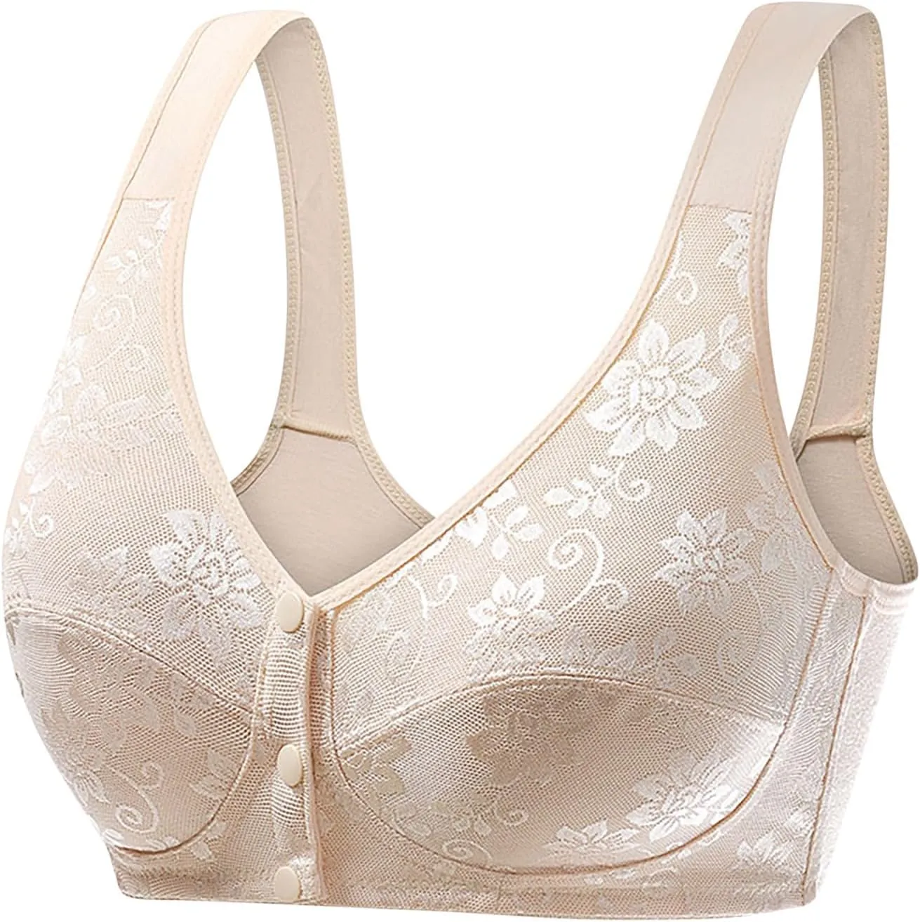 Front Clasp Bras for Women On Underwire, Floral Lace Full Coverage Push Up Bra, Light Lined Comfort Seamless Bralette