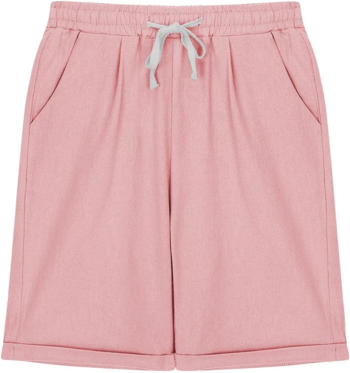 Girls Casual Bermuda Shorts Kids Knee Length High Waisted Summer Shorts Linen Comfy Drawstring Short Pants with